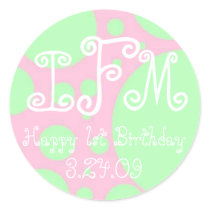 Monogram Pink with Green Polka Dot stickers by Lindsayfranklin1 Monogram Pink with Green Polka Dot stickers