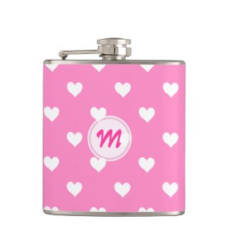 Monogram: Pink With White Heart Flask