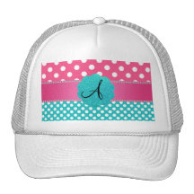 Monogram polka dots diamonds pink hats