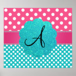Monogram polka dots diamonds pink posters