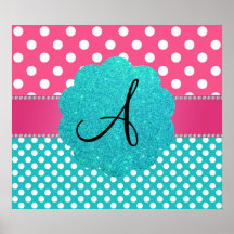 Monogram polka dots diamonds pink posters