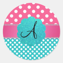 Monogram polka dots diamonds pink round stickers