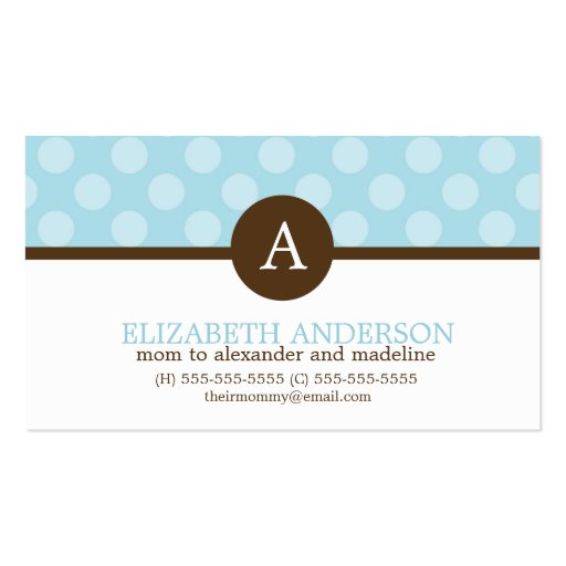 Monogram Polka Dots Mom Calling Cards Business Cards (front side)