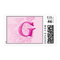 Monogram Postage - Floral Pink G postage