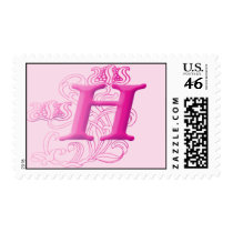 Monogram Postage - Floral Pink H postage