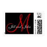 Monogram Postage for Weddings Black Red