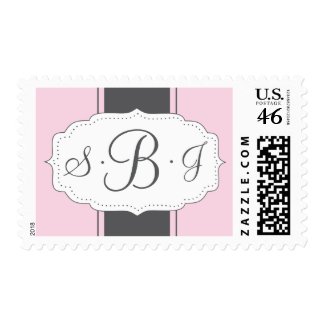 Monogram Postage in Pink and Gray stamp