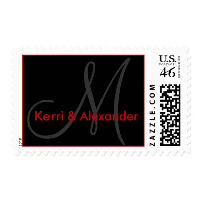 Monogram Postage Stamp for Weddings Black Red by monogramgallery