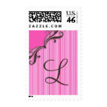 Monogram Postage Stamp turquoise pink stripes