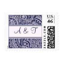 Monogram Postage Template - Navy Paisley postage