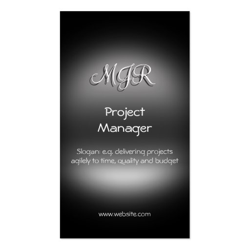Monogram, Project Manager, metal-look Business Card (front side)