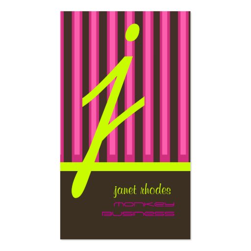 Monogram psychedelic colors/chocolate stripes business card templates (front side)