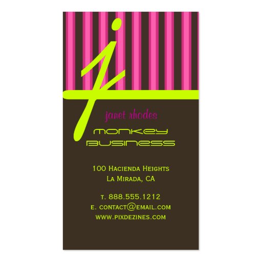 Monogram psychedelic colors/chocolate stripes business card templates (back side)