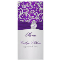 Monogram Purple and Silver Damask Menu Card Full Color Rack Card