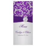Monogram Purple and Silver Damask Menu Card Full Color Rack Card