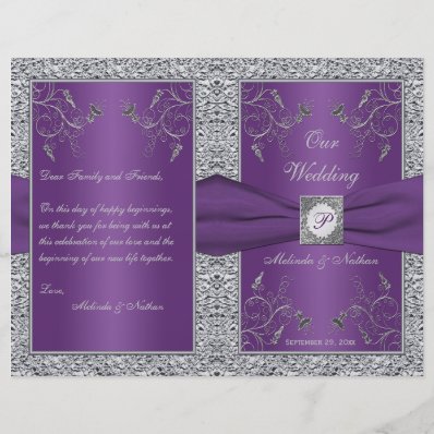 Monogram Purple and Silver Floral Wedding Program
