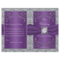 Monogram Purple and Silver Floral Wedding Program Flyer Design