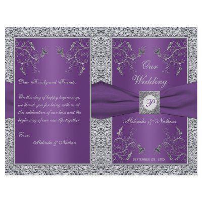 Monogram Purple and Silver Floral Wedding Program Flyer Design