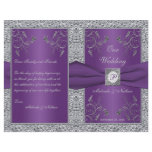 Monogram Purple and Silver Floral Wedding Program Flyer Design