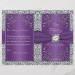 Monogram Purple and Silver Floral Wedding Program Flyer Design