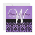 Monogram Purple &amp; Black Damask Wedding Invitations