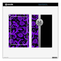 Monogram Purple Black Gray Damask Kindle Fire Skin