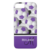 Monogram Purple Black Soccer Ball Pattern iPhone 7 Case