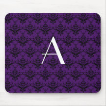 Monogram purple damask mousepads