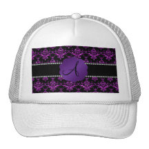 Monogram purple glitter damask hats