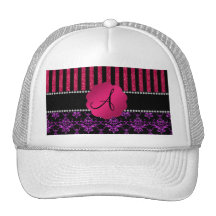 Monogram purple glitter damask pink stripes mesh hat