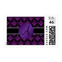 Monogram purple glitter damask stamp