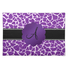 Monogram purple glitter giraffe print place mats
