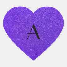 Monogram purple glitter heart stickers