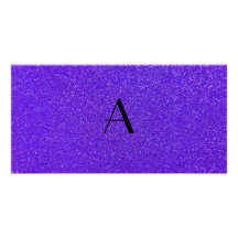 Monogram purple glitter personalized photo card