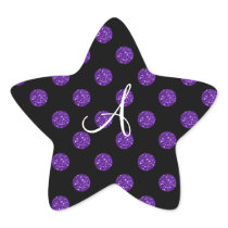 Monogram purple glitter polka dots star sticker
