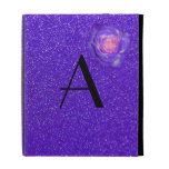 Monogram purple glitter with purple rose iPad folio cover