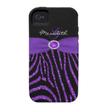 Monogram Purple Glitter Zebra iPhone 4/4S Vibe Case For The iPhone 4