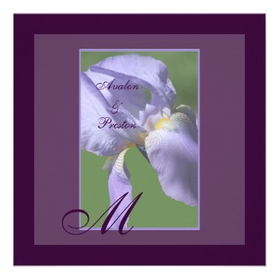 Monogram Purple Iris Summer Wedding Invitation