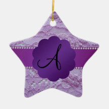 Monogram purple lace christmas ornament