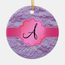 Monogram purple lace christmas tree ornament