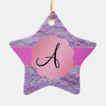 Monogram purple lace christmas tree ornaments
