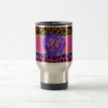 Monogram purple leopard purple rose mugs