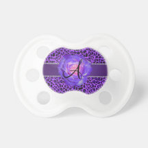 Monogram purple leopard rose baby pacifiers
