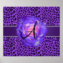 Monogram purple leopard rose print
