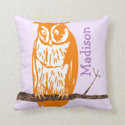Monogram Purple Orange Coral Baby Girl Vintage Owl Pillows