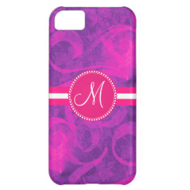 Monogram Purple Pink Floral Swirl Flourish Pattern Case For iPhone 5C
