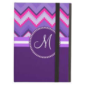 Monogram Purple Pink Tribal Chevron Zig Zags iPad Folio Cases