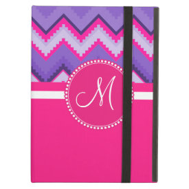Monogram Purple Pink Tribal Chevron Zig Zags iPad Folio Cases