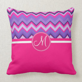 Monogram Purple Pink Tribal Chevron Zig Zags Pillow