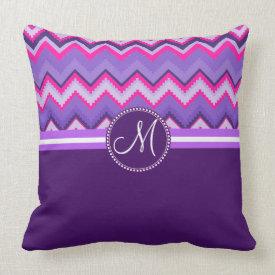 Monogram Purple Pink Tribal Chevron Zig Zags Pillows